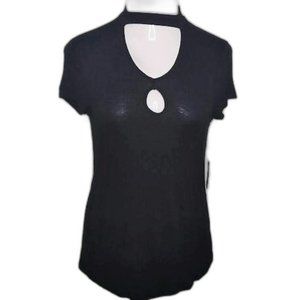 Glitz Black Short Sleeve Halter Top with Cut-outs Large